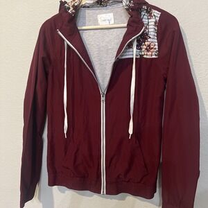 Empyre Hooded Jacket Womens SMALL MAROON Windbreaker Full Zip Coat Ladies